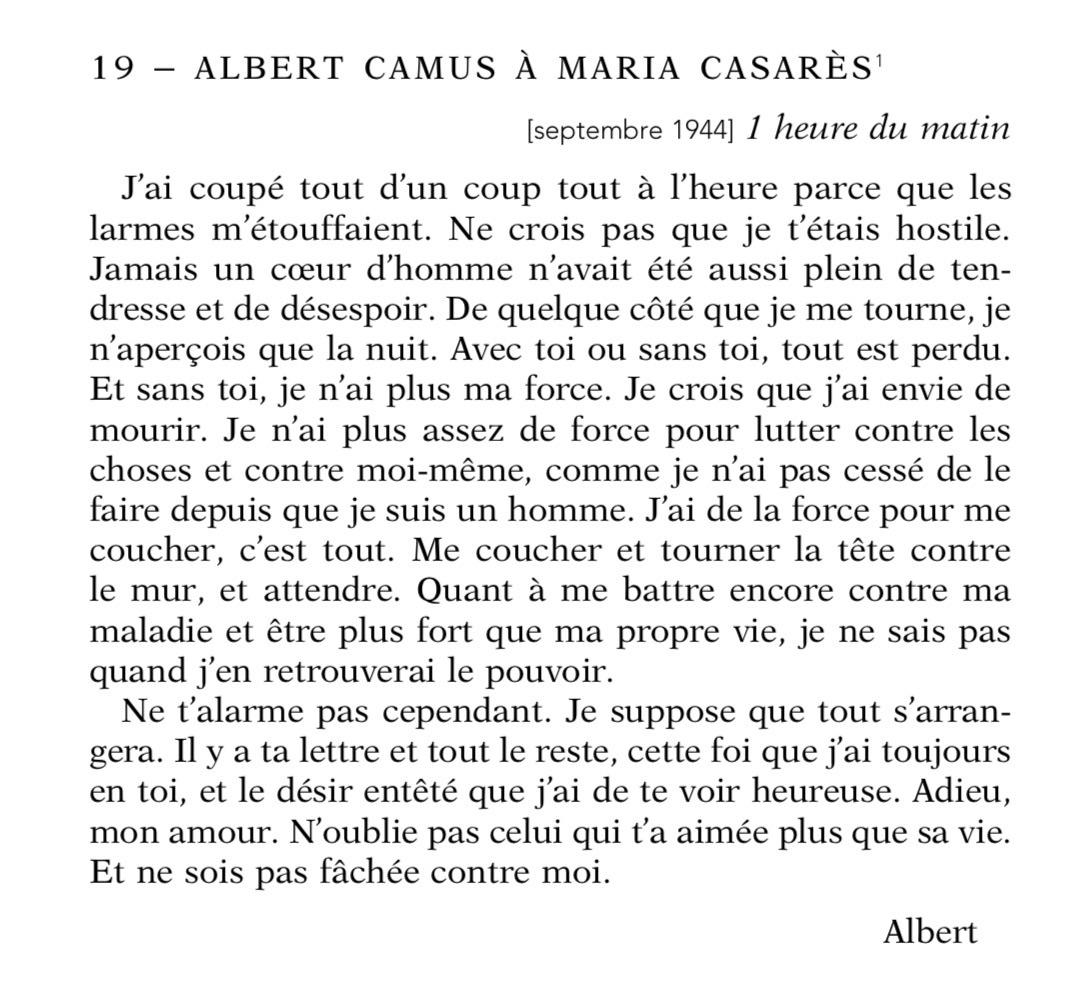 ALBERT CAMUS À MARIA CASARÈS